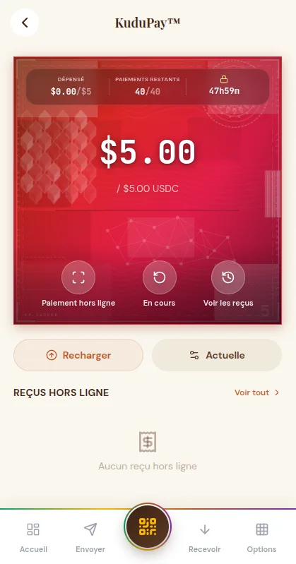 Kudu app showing an offline QR payment screen
